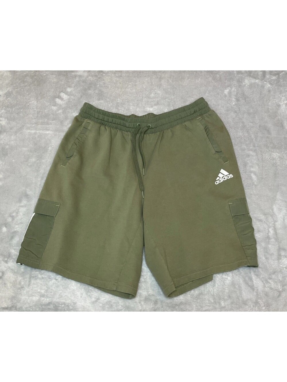 Adidas Shorts Mens XL Olive 3-Stripes Cargo Athletic Elastic Waist Drawstring